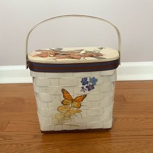 Vintage White Wood Purse with Butterlies & Bird